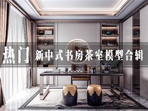 16套热门新中式书房茶室3D模型合辑