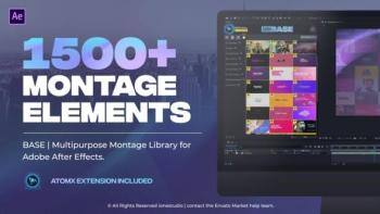 AE脚本-BASE for  After Effects  1500个无缝转场文字标题图形设计分屏特效