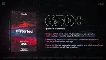 AE脚本-650+ Glitch Elements 故障信号干扰抖动特效转场标题动画