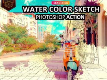 水彩素描Photoshop动作 Water Color Sketch Photosop Action