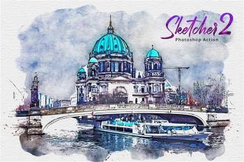 水彩自动铅笔素描PS动作 Sketcher 2 Photoshop Action