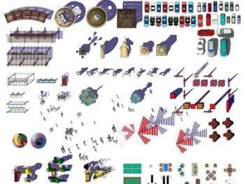 园林彩平-园林配景铺装小品PSD素材