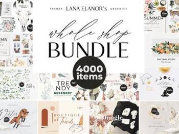 BUNDLE 35 in 1 – 4000 graphics  捆绑全店水彩和设计