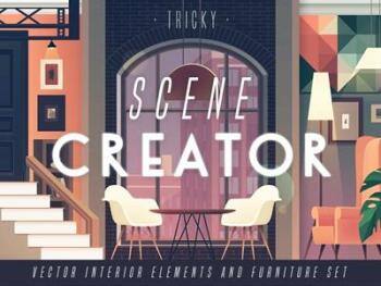 TRICKY scene creator – 扁平插画风室内立面PSD素材