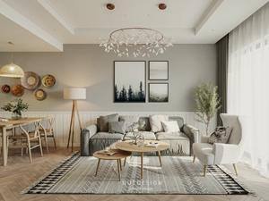 北欧风公寓3Dmax模型 3D Model Living Room- Kitchen Interior