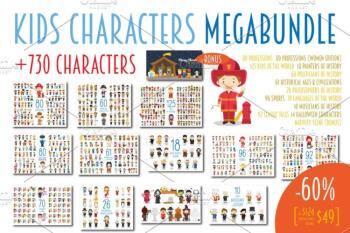卡通儿童角色插图套装 Creativemarket – MEGABUNDLE Kids Characters Sets