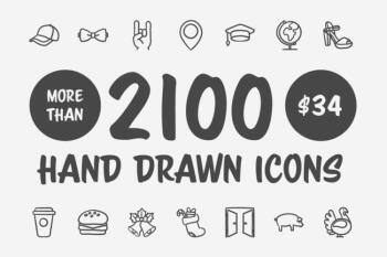 2100个手绘矢量图标合集 CreativeMarket – 2100 Hand drawn vector icons