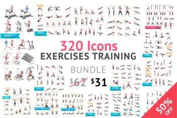 健身有氧和锻炼图标合集 CreativeMarket – Fitness Aerobic and Exercises Icons