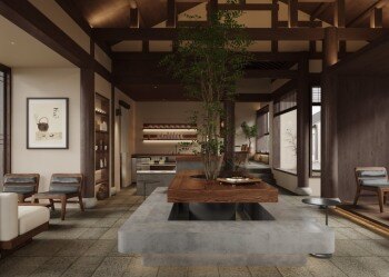 中式木质咖啡店CAD施工图 | 3D模型 | 效果图