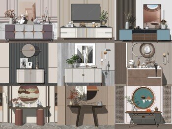 端景台玄关柜电视柜34组SU模型合集