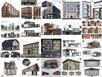 3DSky Pro 44套办公楼住宅楼别墅建筑3D模型合集