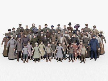 19世纪欧洲三维角色人物3D模型 3D 19th century low poly crowd with Anima file model
