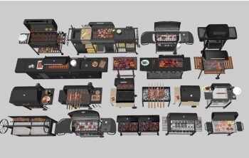 庭院花园烧烤台洗手台烤炉营地野炊移动烧烤架su模型合集