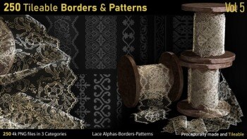 蕾丝花卉图案面料Alpha贴图 250 Alphas -Tileable Borders&Patterns-Vol5