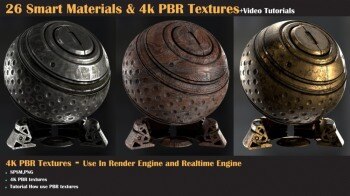 26 种智能材质和 4K PBR 纹理 + 视频教程 – VOL 01