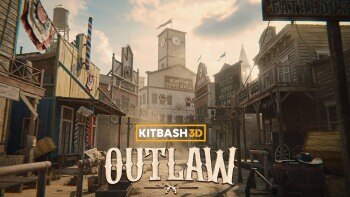 狂野西部风格酒馆火车站市政厅杂货店邮局教堂等3D模型 KitBash3D – Outlaw（完整版）