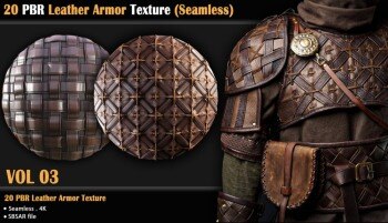 20组PBR皮革护甲纹理/无缝  20 PBR Leather Armor Texture Seamless (Vol 03)